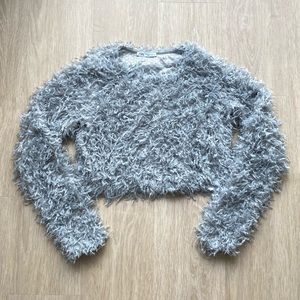 Zara Gray Feather Effect Long-Sleeve Crop Top